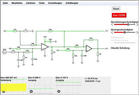Schaltplan einer Operationsverstärker-Schaltung in einer Simulationssoftware