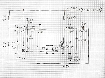 Handgezeichneter Schaltplan mit LM324 Operationsverstärker