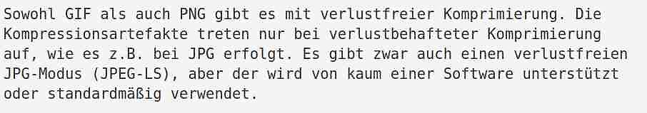 Text über Bildkompression GIF PNG JPG