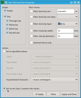 Dialogfenster zur Einstellung von Tracks und Vias