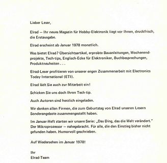 Ankündigungstext des Magazins Elrad