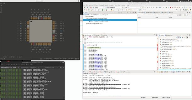 Screenshot einer Software-Entwicklungsumgebung mit Code und Debugger