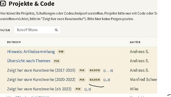 Ausschnitt einer Forenübersicht mit Themen und Autoren