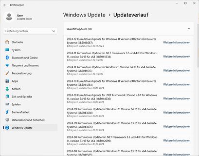 Windows Update Verlauf Qualitätsupdates