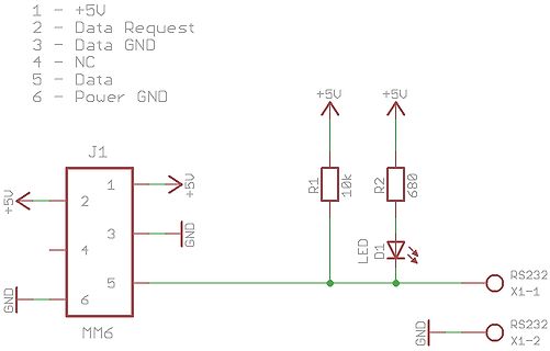 Schaltplan eines MM6-Steckers mit LED-Anzeige