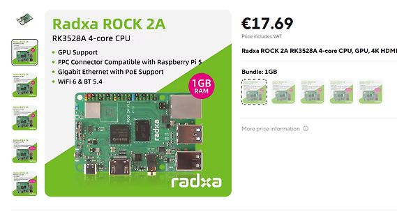 Produktseite eines Radxa ROCK 2A Single Board Computers