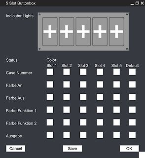 Benutzeroberfläche einer Software für eine 5-Slot-Buttonbox