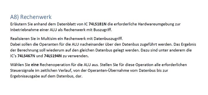 Textaufgabe zu einem Rechenwerk mit ALU und Buszugriff