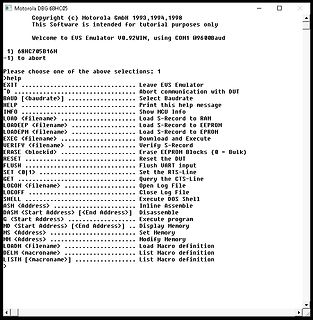 Menü eines EVS Emulators für Motorola 68HC05
