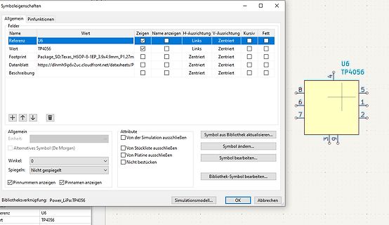 Eigenschaften eines Bauteilsymbols in einer EDA-Software
