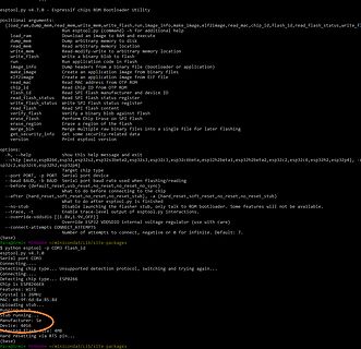 Terminal-Ausgabe eines ESP32-Flashing-Tools