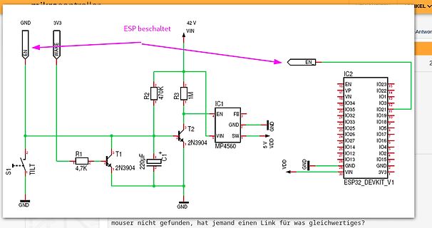 Schaltplan mit ESP32 und MP4560 Spannungsregler