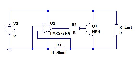 Schaltplan einer Stromregelung mit Operationsverstärker und Transistor