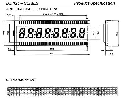 Technische Zeichnung und Pinbelegung eines 4-stelligen 7-Segment-Displays