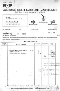 Historische Rechnung der Firma Grundig