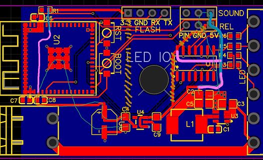 PCB-Layout einer Leiterplatte mit Mikrocontroller-Komponenten