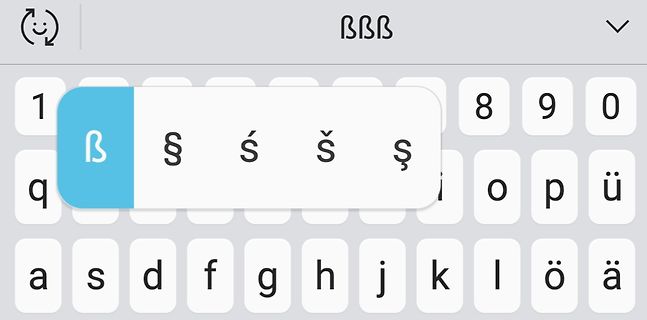 Smartphone-Tastatur mit Sonderzeichen-Auswahlmenü