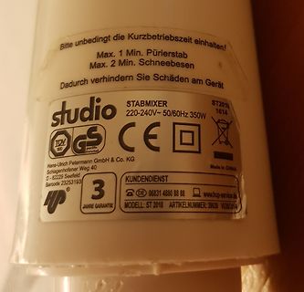 Typenschild eines Stabmixers