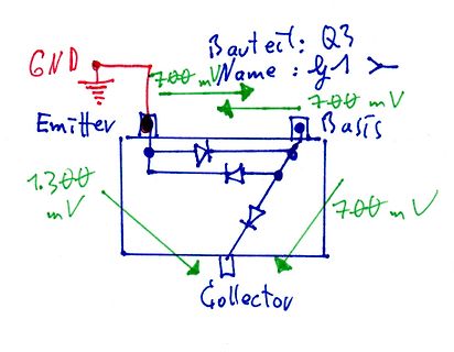 Handgezeichnete Skizze eines Transistors mit Dioden
