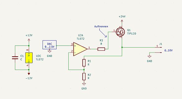 Schaltplan einer Spannungssteuerung mit Transistor