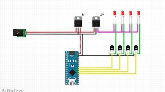 Fritzing-Schaltplan mit Arduino, Netzteilen und LEDs