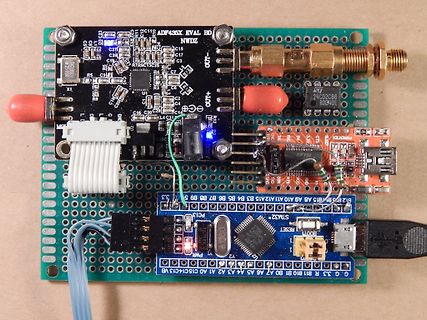 Aufbau mit ADF435X Evaluation Board und STM32 Board