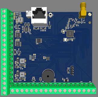 CAD-Layout einer blauen Leiterplatte