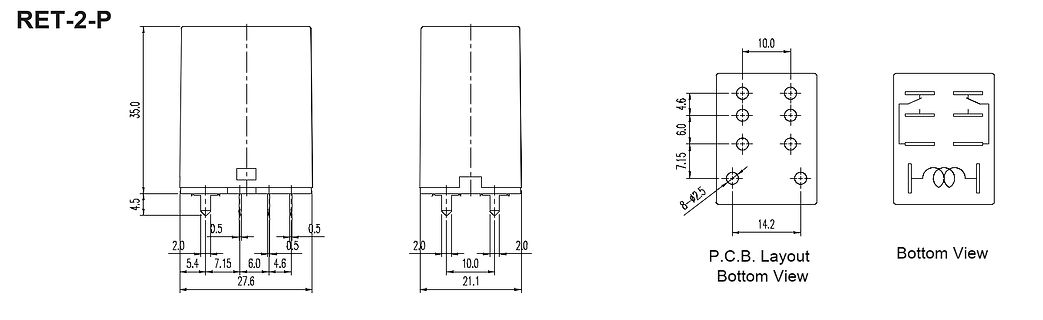 Technische Zeichnung und PCB-Layout eines Bauteils