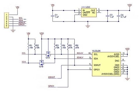 Schaltplan mit LDO und VL53L0X Sensor