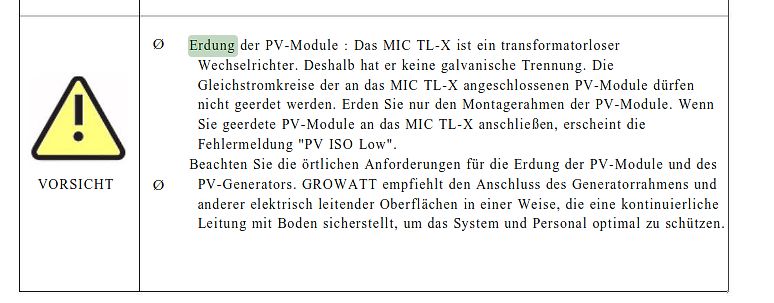 Auszug aus einem Handbuch zur Erdung von PV-Modulen