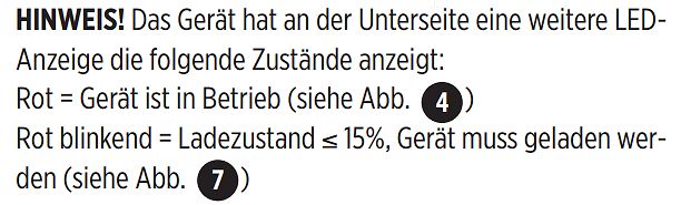 Ausschnitt aus einer Bedienungsanleitung zur LED-Anzeige