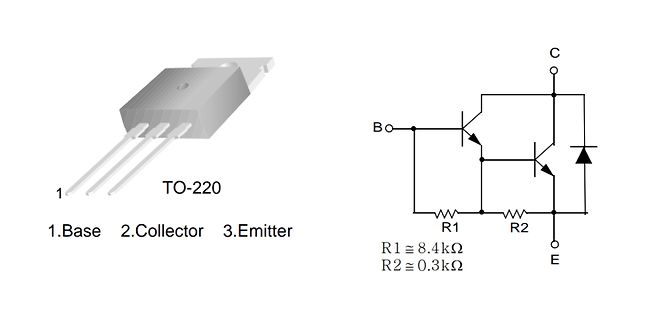 TO-220 Bauteil und Schaltplan eines Transistors