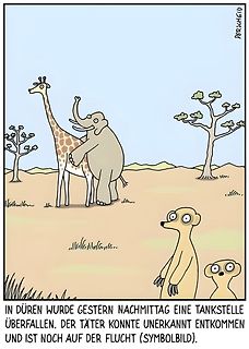 Comic mit Giraffe, Elefant und Erdmännchen