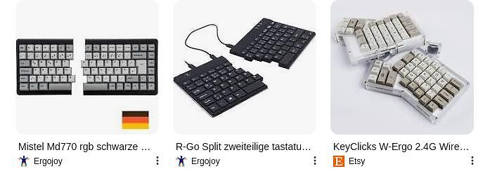 Verschiedene Split-Tastaturen in Produktübersicht