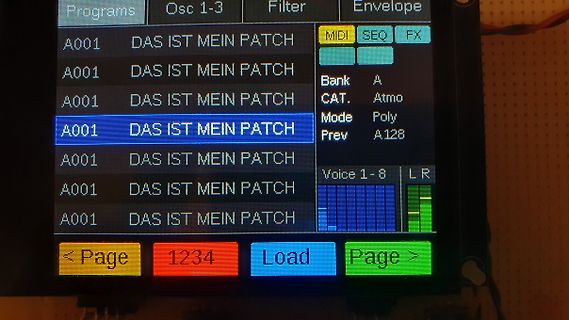 Display eines Synthesizers mit Patch-Namen