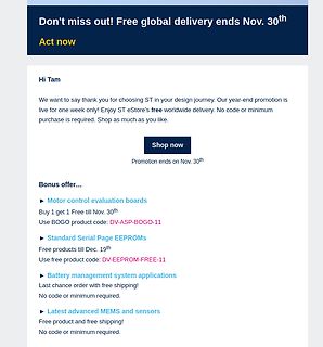 Werbe-E-Mail von STMicroelectronics für Sonderangebote