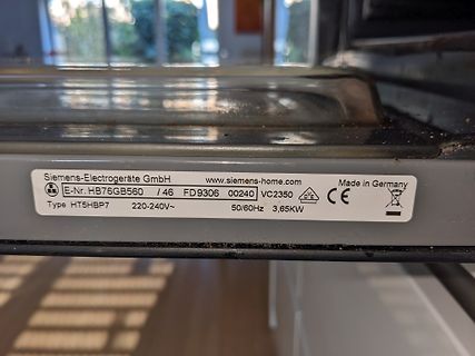 Typenschild eines Siemens Elektrogeräts