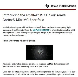 Werbebanner für Texas Instruments MSPM0C1104 MCU
