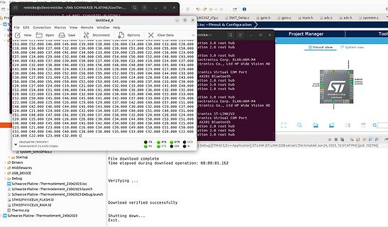 Screenshot einer STM32 Entwicklungsumgebung mit Pinout-Konfiguration