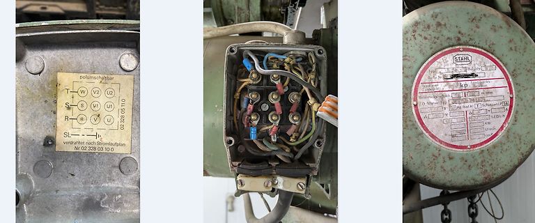 Anschlussklemmen und Typenschild eines Elektromotors