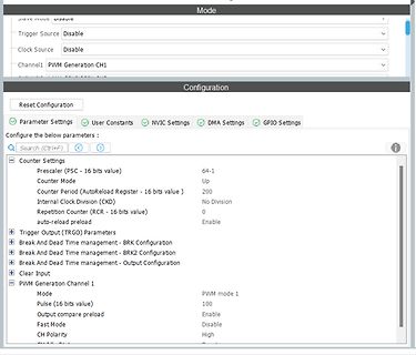Konfigurationsmenü einer Mikrocontroller-Software