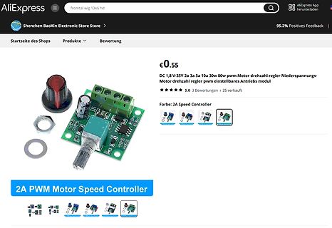 PWM Motor Speed Controller auf AliExpress Webseite