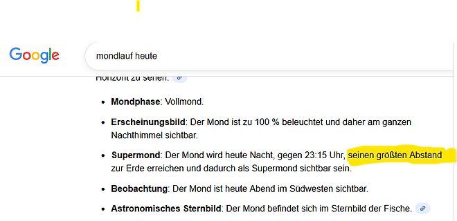 Google Suchergebnis Mondlauf heute