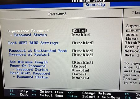 ThinkPad BIOS Security Menü