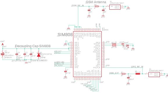 Schaltplan eines SIM808 GSM Moduls