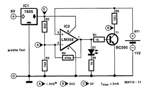 Schaltplan mit Spannungsregler, Operationsverstärker und Transistor