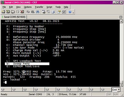 Software-Interface eines ADF4351 Testprogramms