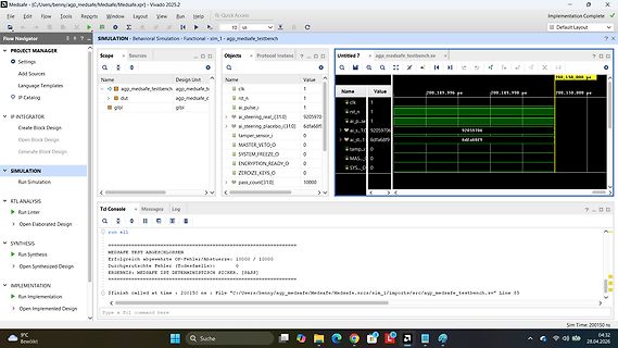 Vivado Simulation Interface mit Waveform und Log