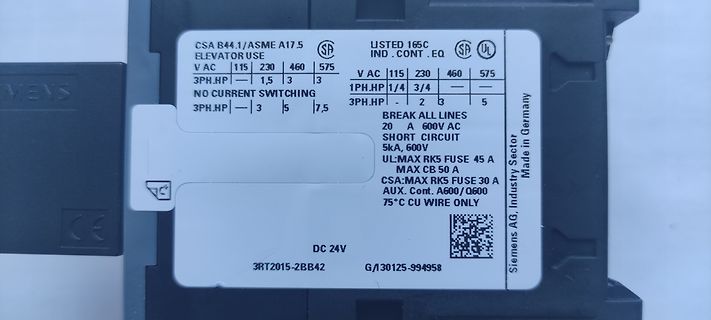 Typenschild eines Siemens Schützes