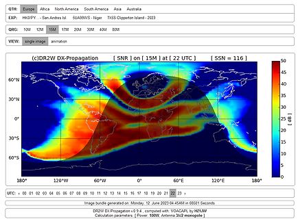 Weltkarte der DR2W DX-Propagation bei 15M